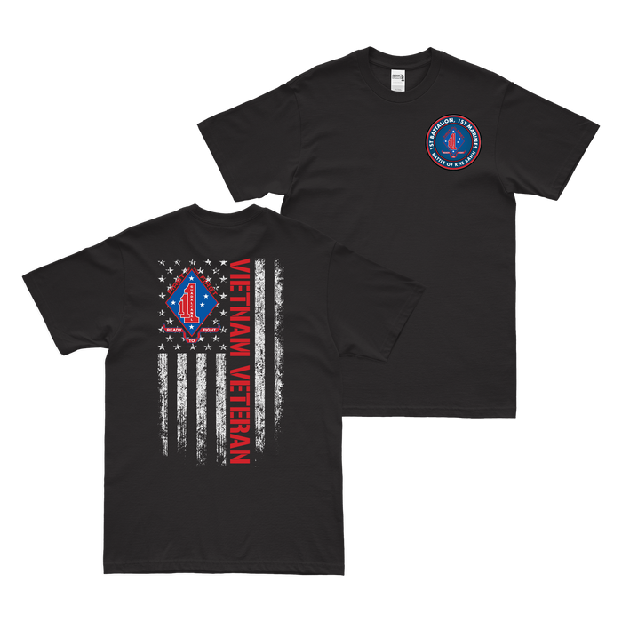Double-Sided 1/1 Marines Khe Sanh American Flag T-Shirt Tactically Acquired Black Small 