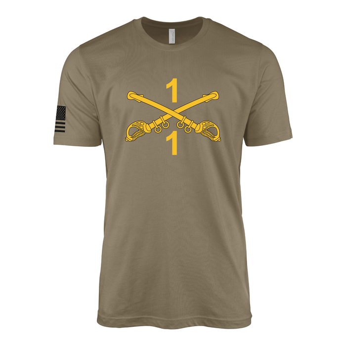 1-1 CAV "Blackhawks" Cavalry Sabers T-Shirt Tactically Acquired Coyote Brown Small Clean