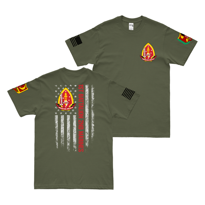 Double-Sided 1/2 Marines American Flag T-Shirt Tactically Acquired Military Green Small 