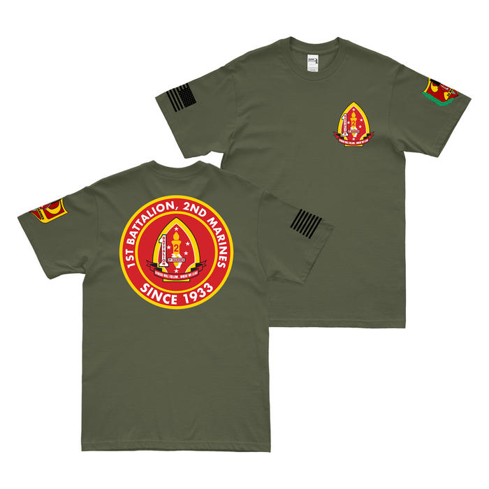 Double-Sided 1/2 Marines Since 1933 Legacy T-Shirt Tactically Acquired Military Green Small 