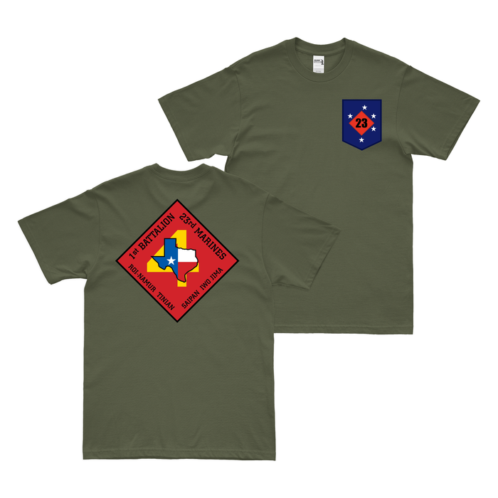Double-Sided 1-23 Marines 23rd Marine Regiment T-Shirt Tactically Acquired Military Green Small 