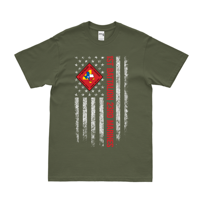 1st Bn 23rd Marines (1/23 Marines) American Flag T-Shirt Tactically Acquired Small Military Green 