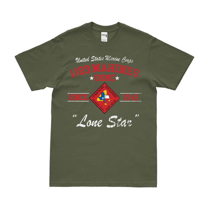 1st Battalion, 23rd Marines (1/23) Since 1942 Unit Legacy T-Shirt Tactically Acquired Small Distressed Military Green