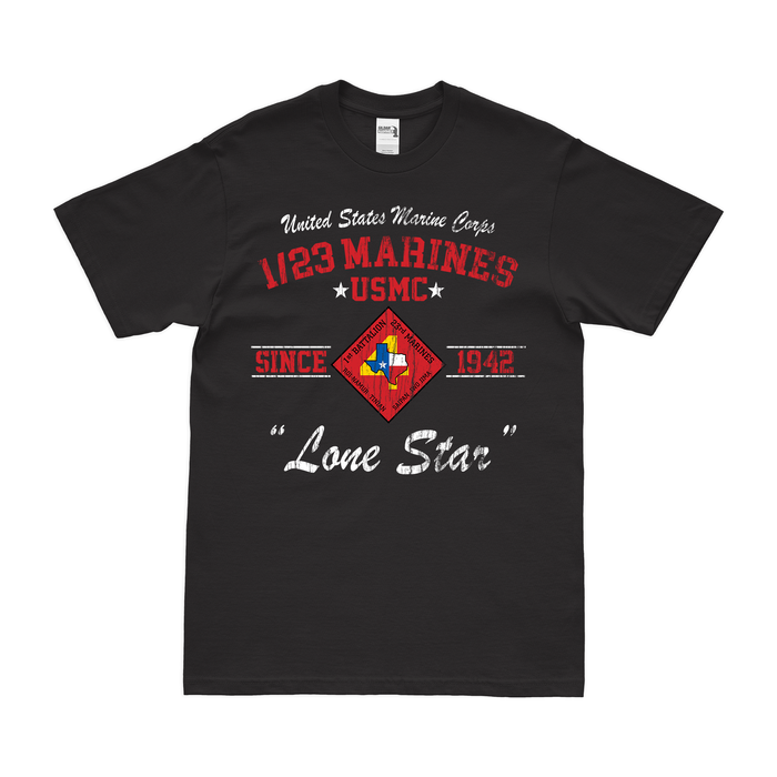 1st Battalion, 23rd Marines (1/23) Since 1942 Unit Legacy T-Shirt Tactically Acquired Small Distressed Black