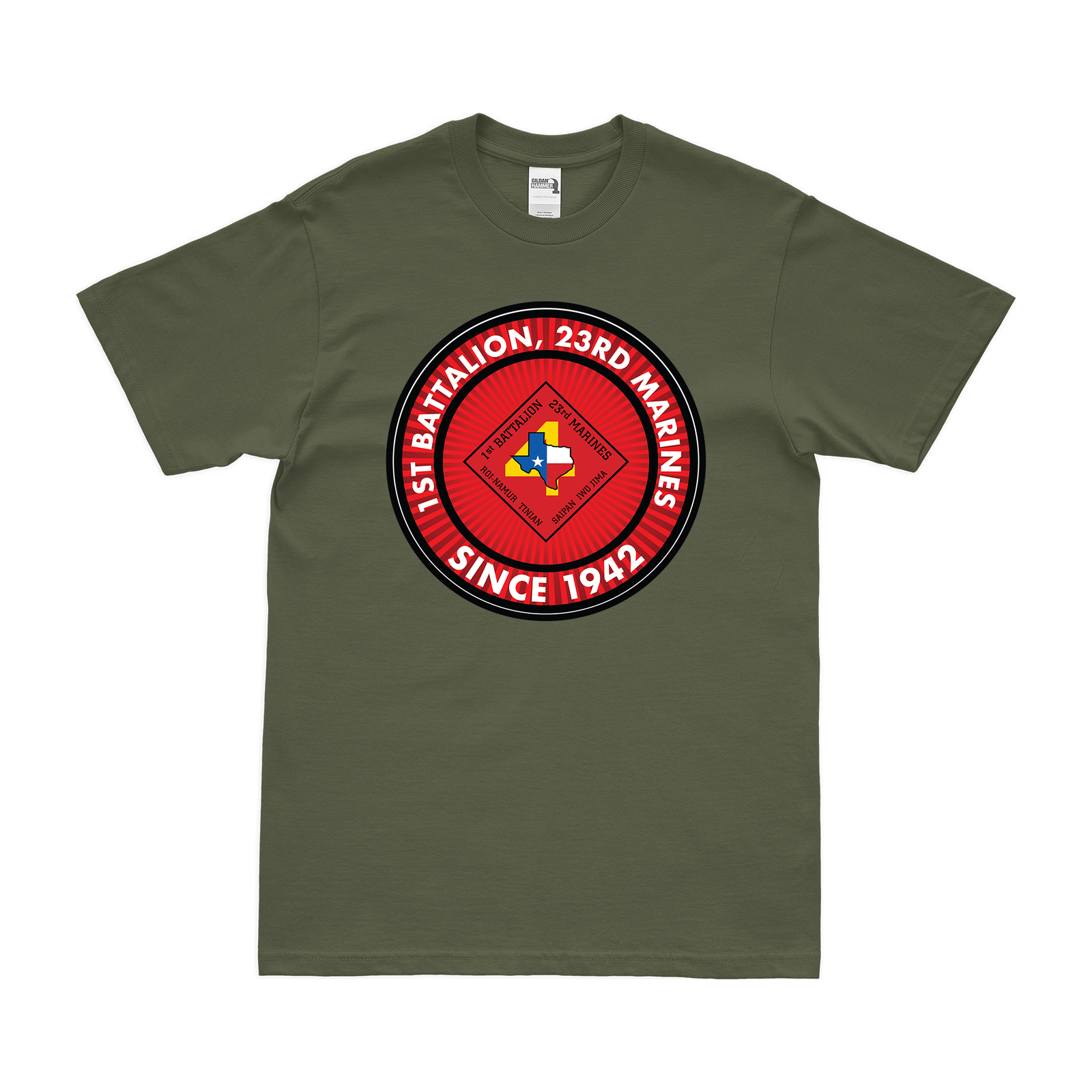 1st Bn 23rd Marines (1/23 Marines) Since 1942 T-Shirt Tactically Acquired Small Clean Military Green