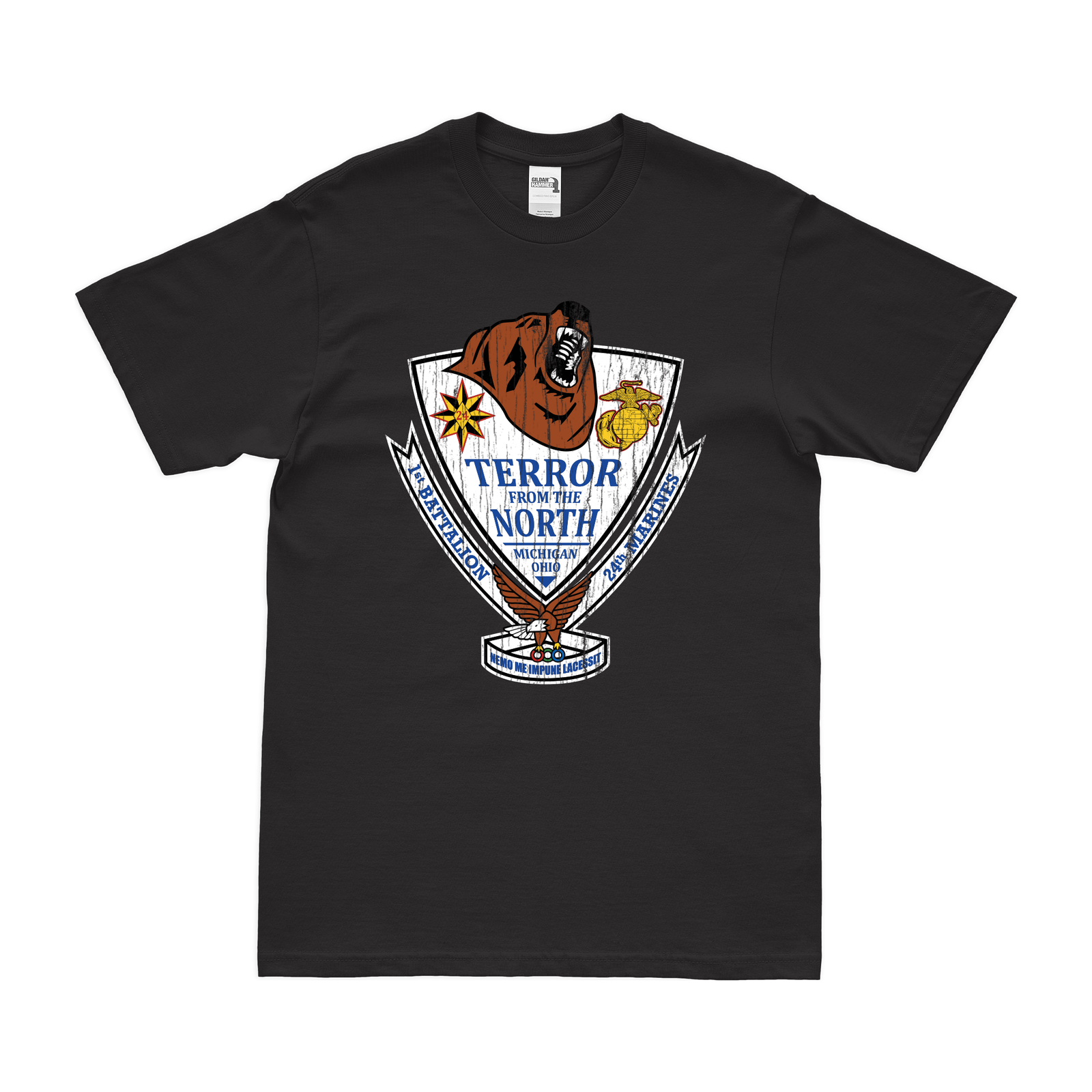 Distressed 1st Battalion 24th Marines (1/24) Logo T-Shirt Tactically Acquired Small Black 
