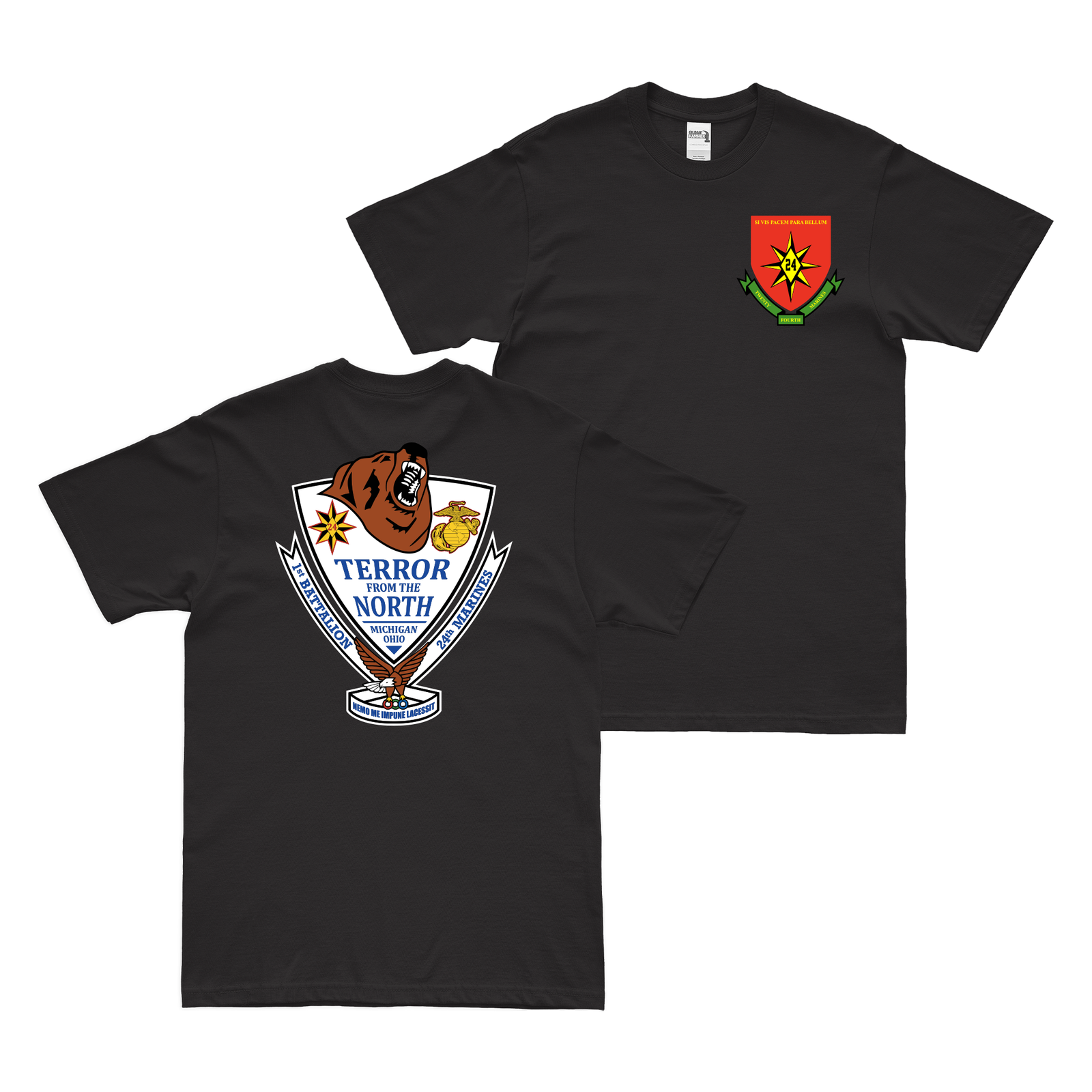 Double-Sided 1-24 Marines 24th Marine Regiment T-Shirt Tactically Acquired Black Small 