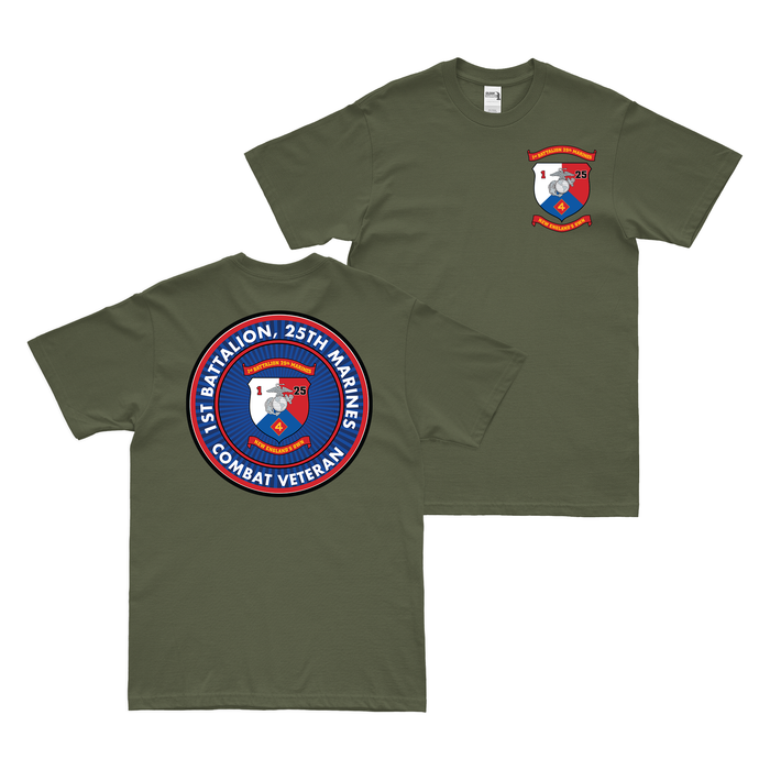 Double-Sided 1-25 Marines Combat Veteran T-Shirt Tactically Acquired Military Green Small 