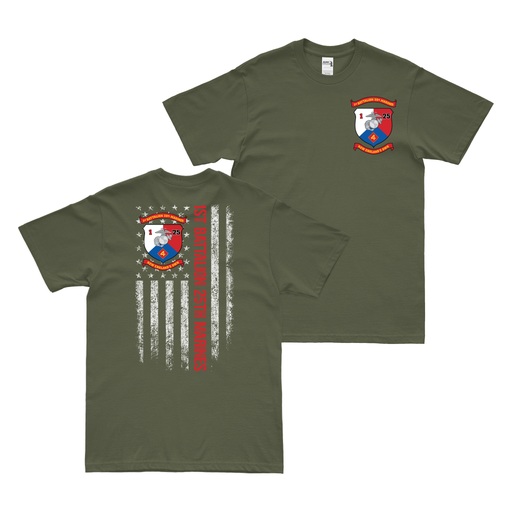 Double-Sided 1-25 Marines American Flag T-Shirt Tactically Acquired Military Green Small 