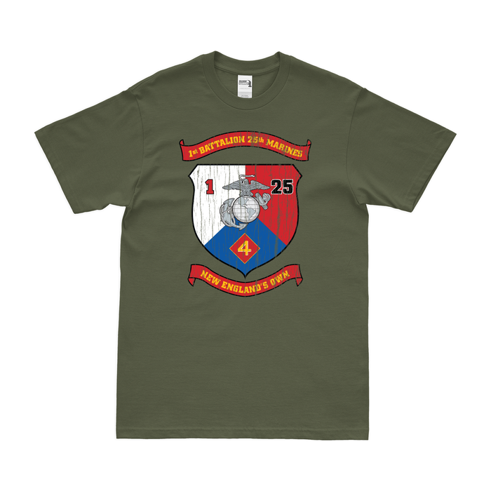 Distressed 1/25 Marines Logo Emblem Crest T-Shirt Tactically Acquired Small Military Green 