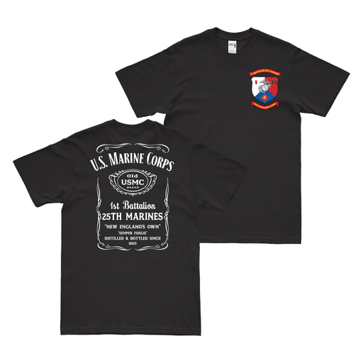 Double-Sided 1-25 Marines Whiskey Label T-Shirt Tactically Acquired Black Small 