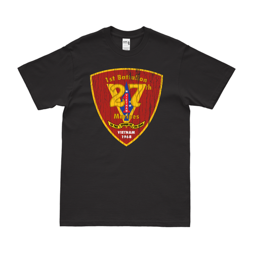 Distressed 1st Battalion, 27th Marines (1/27) Unit Logo T-Shirt Tactically Acquired Small Black 