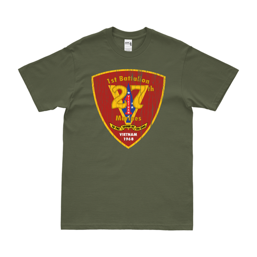 Distressed 1st Battalion, 27th Marines (1/27) Unit Logo T-Shirt Tactically Acquired Small Military Green 