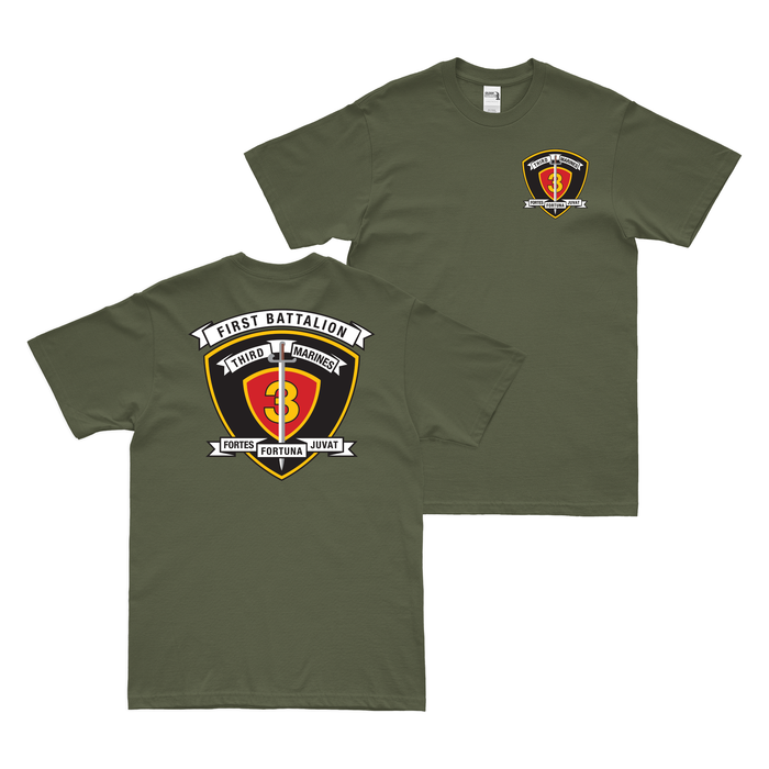 Double-Sided 1-3 Marines 3rd Marine Regiment T-Shirt Tactically Acquired Military Green Small 