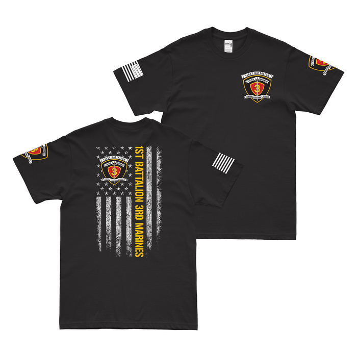 Double-Sided 1st Battalion, 3rd Marines (1/3) American Flag T-Shirt Tactically Acquired Small Black 