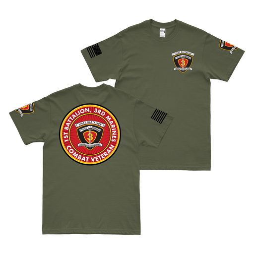 Double-Sided 1/3 Marines Combat Veteran T-Shirt Tactically Acquired Military Green Small 