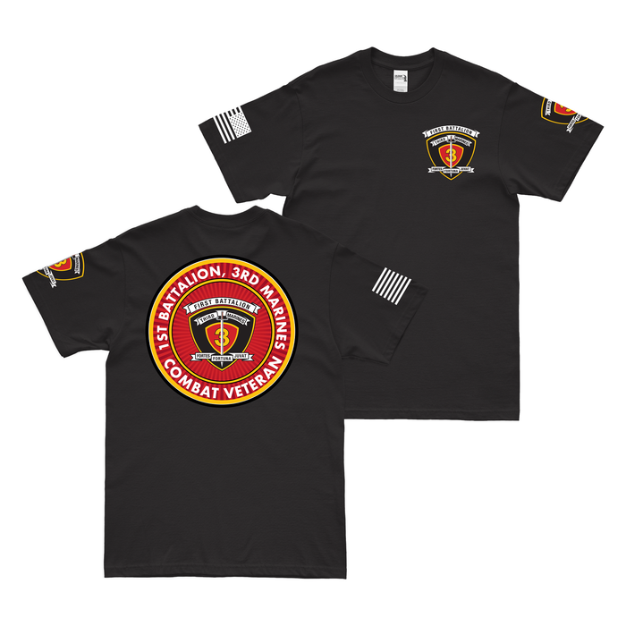 Double-Sided 1/3 Marines Combat Veteran T-Shirt Tactically Acquired Black Small 