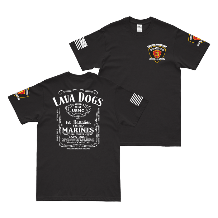 Double-Sided 1/3 Marines Whiskey Label T-Shirt Tactically Acquired Black Small 