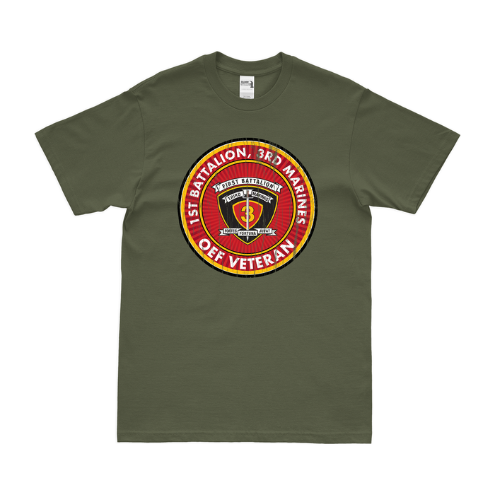 1st Bn 3rd Marines (1/3 Marines) OEF Veteran T-Shirt Tactically Acquired Small Distressed Military Green