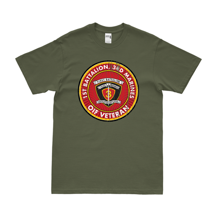 1st Bn 3rd Marines (1/3 Marines) OIF Veteran T-Shirt Tactically Acquired Small Distressed Military Green