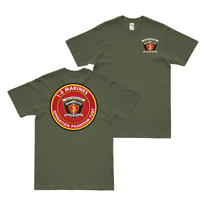 Double-Sided 1/3 Marines Operation Phantom Fury T-Shirt Tactically Acquired Military Green Small 