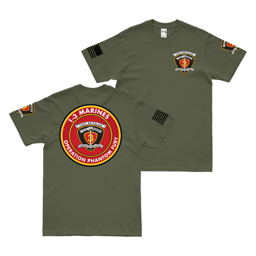 Double-Sided 1/3 Marines Operation Phantom Fury T-Shirt Tactically Acquired Military Green Small 