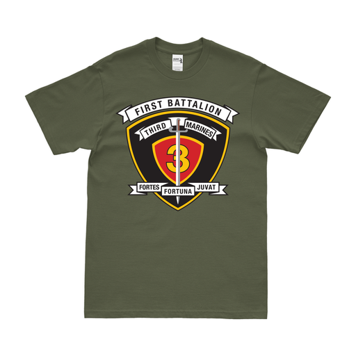 1st Battalion, 3rd Marines (1/3 Marines) Logo T-Shirt Tactically Acquired Small Military Green 