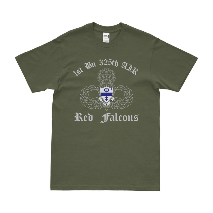 1-325 Airborne Infantry 'Red Falcons' Jump Wings T-Shirt Tactically Acquired Military Green Clean Small