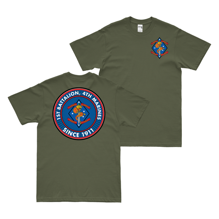 Double-Sided 1/4 Marines Since 1911 Emblem T-Shirt Tactically Acquired Small Military Green 