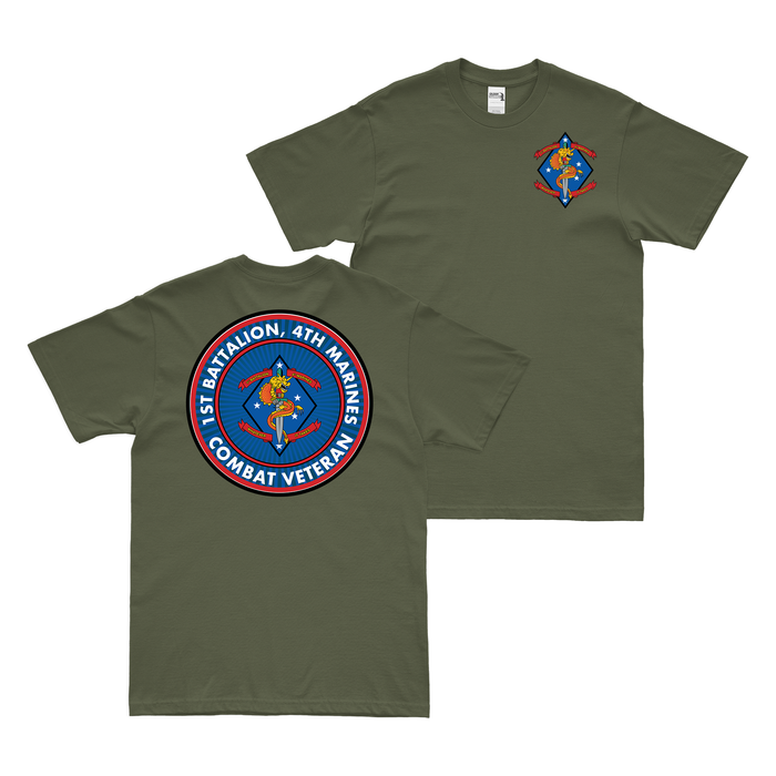 Double-Sided 1/4 Marines Combat Veteran T-Shirt Tactically Acquired Small Military Green 