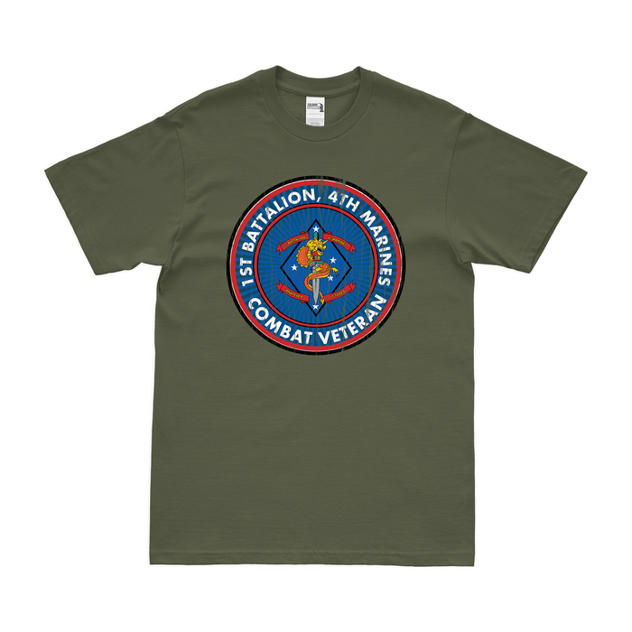 1st Bn 4th Marines (1/4 Marines) Combat Veteran T-Shirt Tactically Acquired Small Distressed Military Green