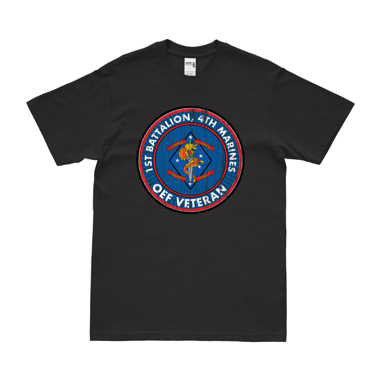 1st Bn 4th Marines (1/4 Marines) OEF Veteran T-Shirt Tactically Acquired Small Distressed Black