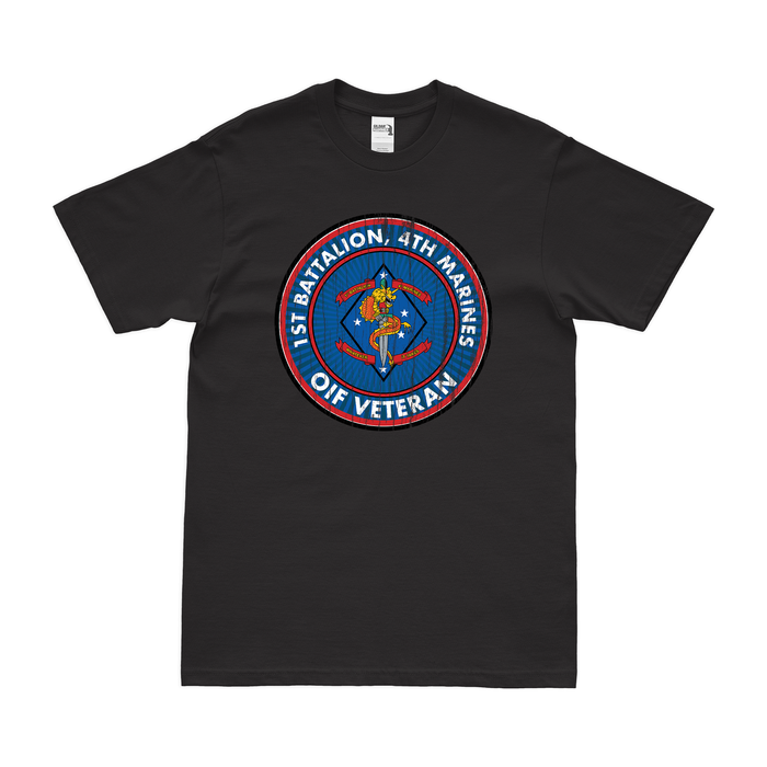 1st Bn 4th Marines (1/4 Marines) OIF Veteran T-Shirt Tactically Acquired Small Distressed Black