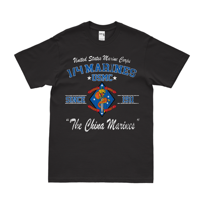 1st Battalion, 4th Marines (1/4 Marines) Since 1911 Legacy T-Shirt Tactically Acquired Small Distressed Black