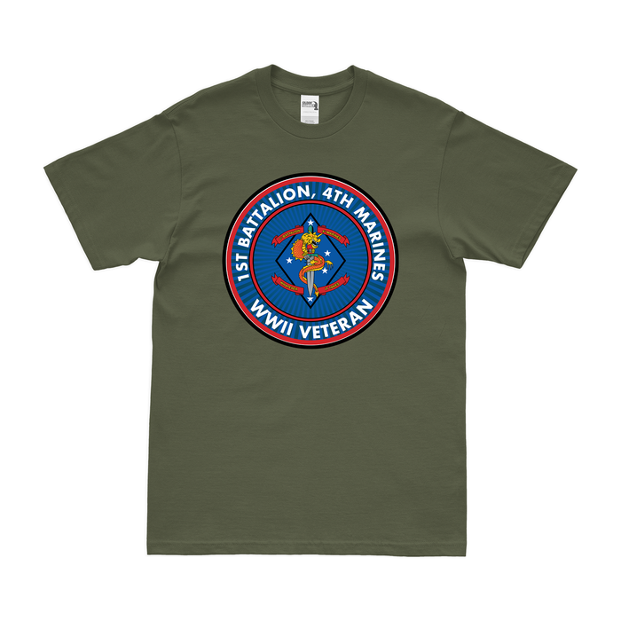1st Bn 4th Marines (1/4 Marines) WW2 Veteran T-Shirt Tactically Acquired Small Clean Military Green