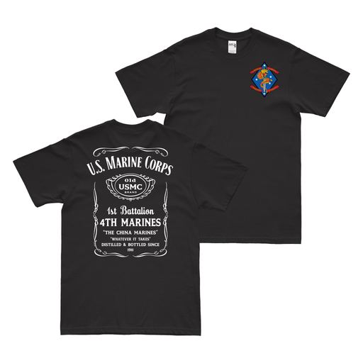 Double-Sided 1/4 Marines Whiskey Label T-Shirt Tactically Acquired Small Black 
