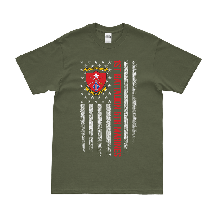 1st Battalion, 5th Marines (1/5) American Flag T-Shirt Tactically Acquired   