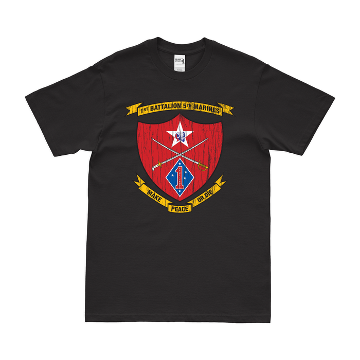 Distressed 1/5 Marines Logo Unit Emblem Crest T-Shirt Tactically Acquired Small Black 