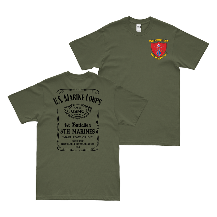Double-Sided 1/5 Marines Whiskey Label USMC T-Shirt Tactically Acquired   