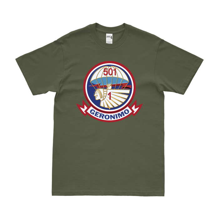 1-501 Parachute Infantry Regiment Logo T-Shirt Tactically Acquired Military Green Clean Small