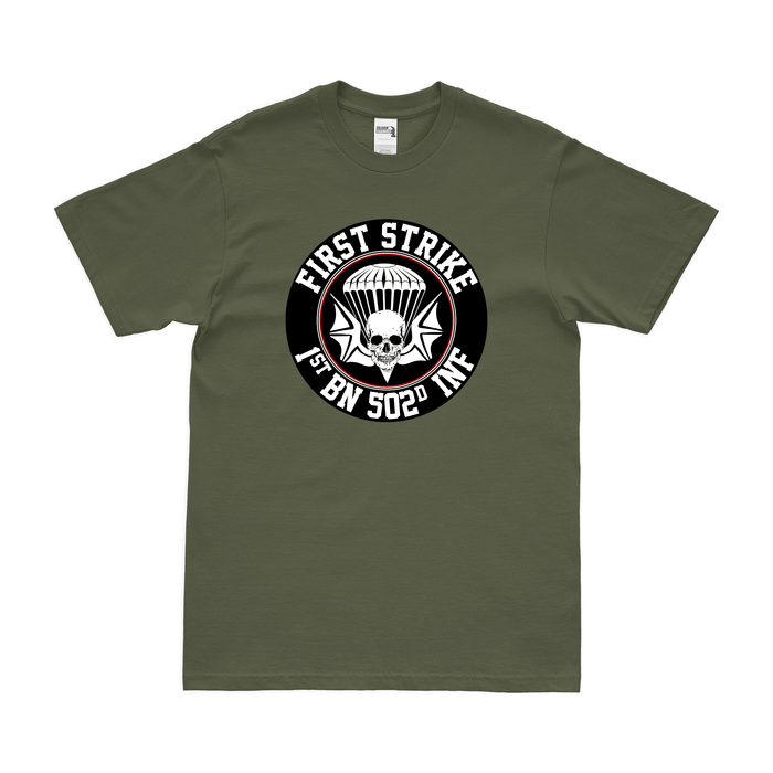 1-502nd Infantry Regiment "First Strike" Logo T-Shirt Tactically Acquired Military Green Clean Small