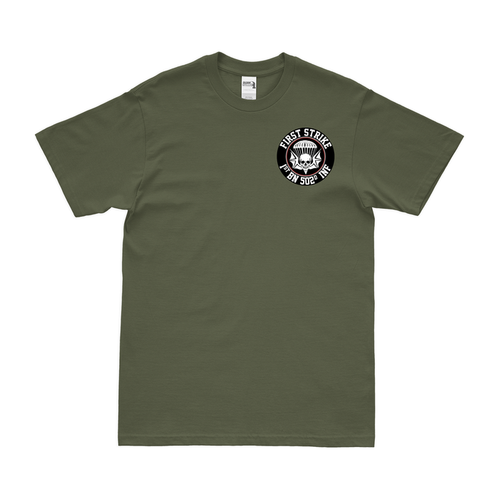 1-502nd Infantry Regiment "First Strike" Left Chest T-Shirt Tactically Acquired Military Green Small 