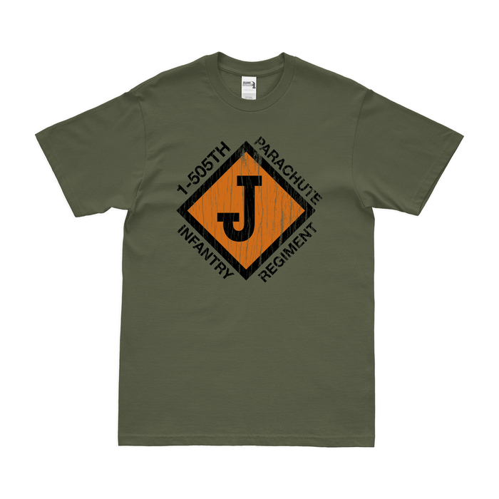 1-505th Parachute Infantry Regiment Emblem T-Shirt Tactically Acquired Military Green Distressed Small