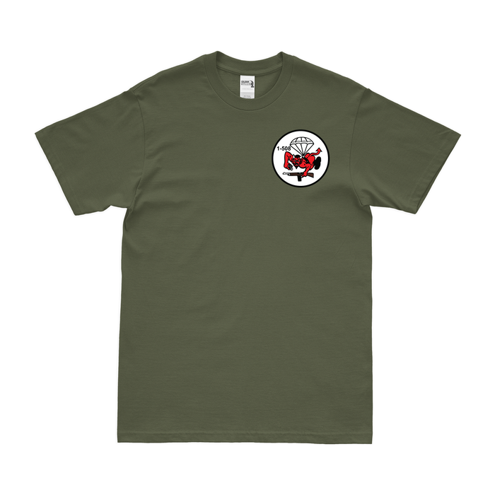 1-508 PIR '1 Fury' Left Chest Butt Devil T-Shirt Tactically Acquired Military Green Small 