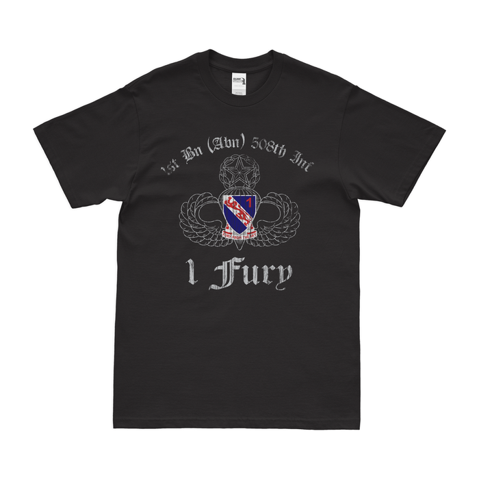 1-508 PIR '1 Fury' Airborne T-Shirt Tactically Acquired Black Distressed Small