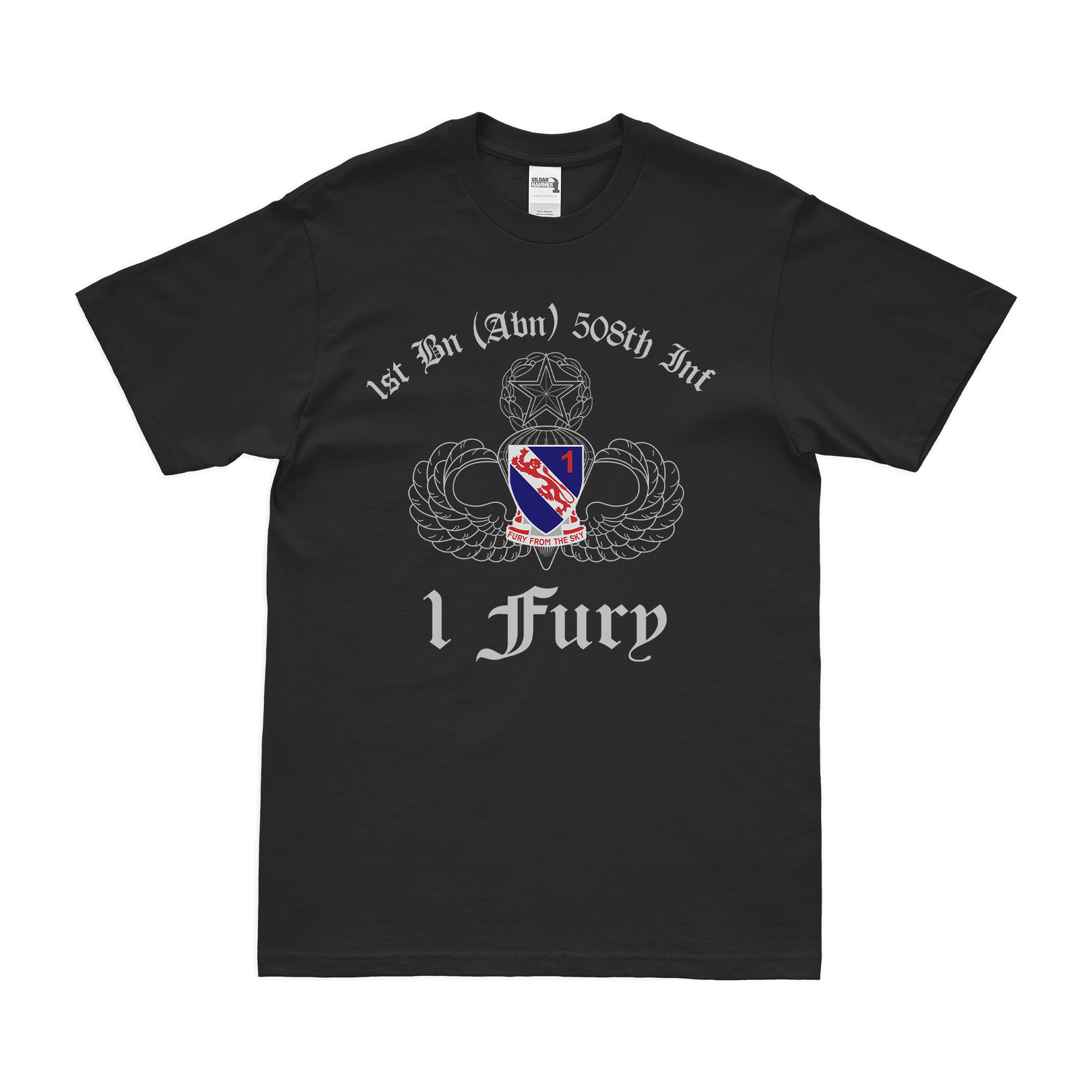 1-508 PIR '1 Fury' Airborne T-Shirt Tactically Acquired Black Clean Small