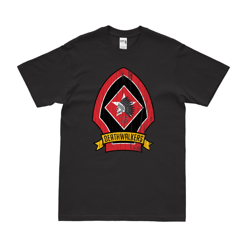 Distressed 1/6 Marines Deathwalkers Logo Emblem T-Shirt