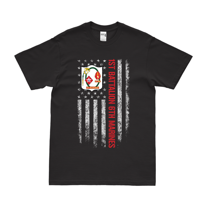 1st Battalion, 6th Marines (1/6) American Flag USMC Unit T-Shirt