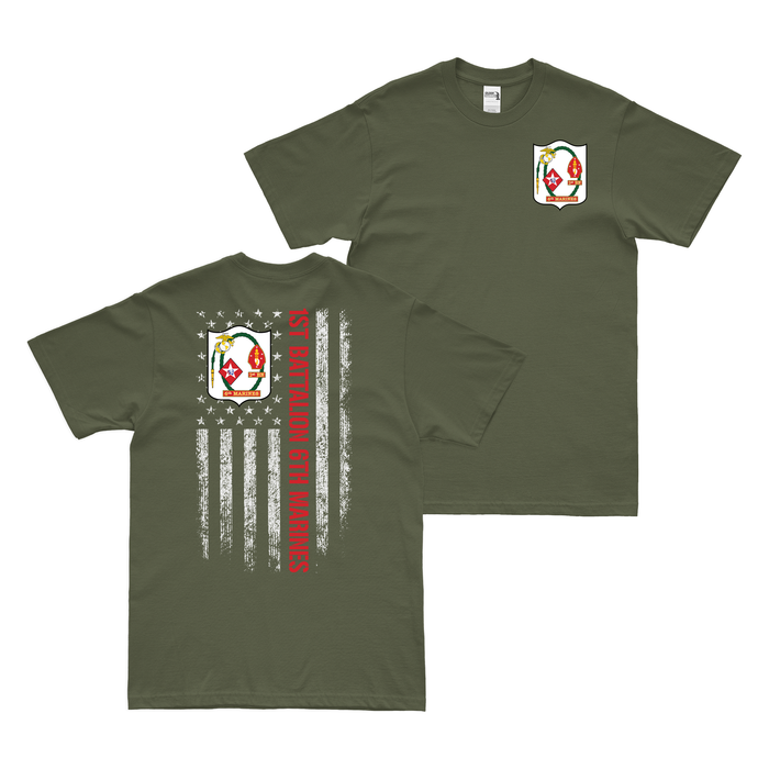 Double-Sided 1st Bn 6th Marines (1/6) American Flag T-Shirt Tactically Acquired Small Military Green 