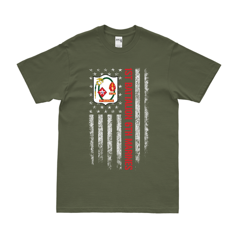 1st Battalion, 6th Marines (1/6) American Flag USMC Unit T-Shirt